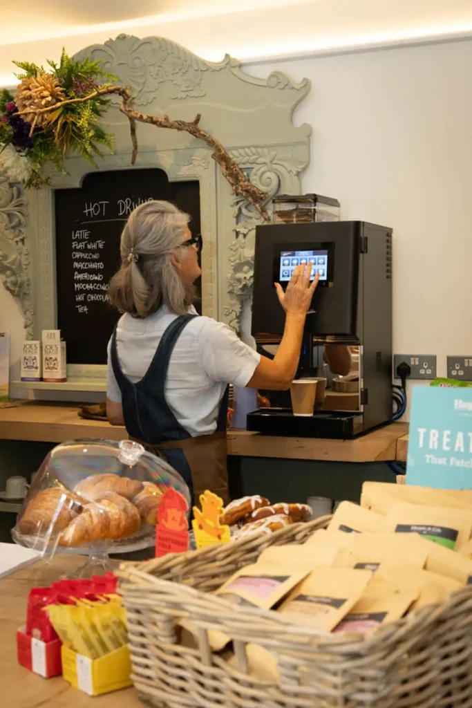 Fresh coffee being made behind the counter at Ashdon Farm Shop