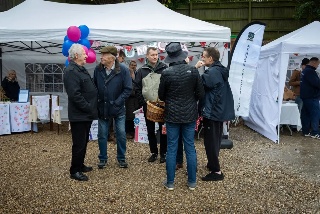 Visitors among the stalls and gazebos at the Ashdon Christmas Market